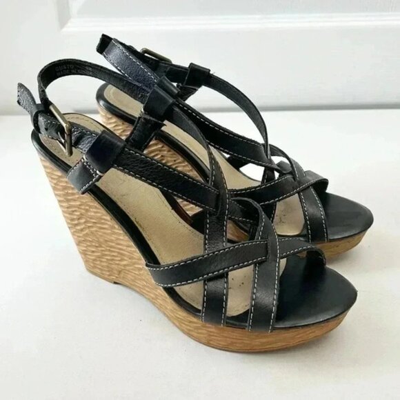 Aldo Wedge Sandals Strappy Platform Slingbacks Black EU38 US 7.5 - Picture 3 of 16
